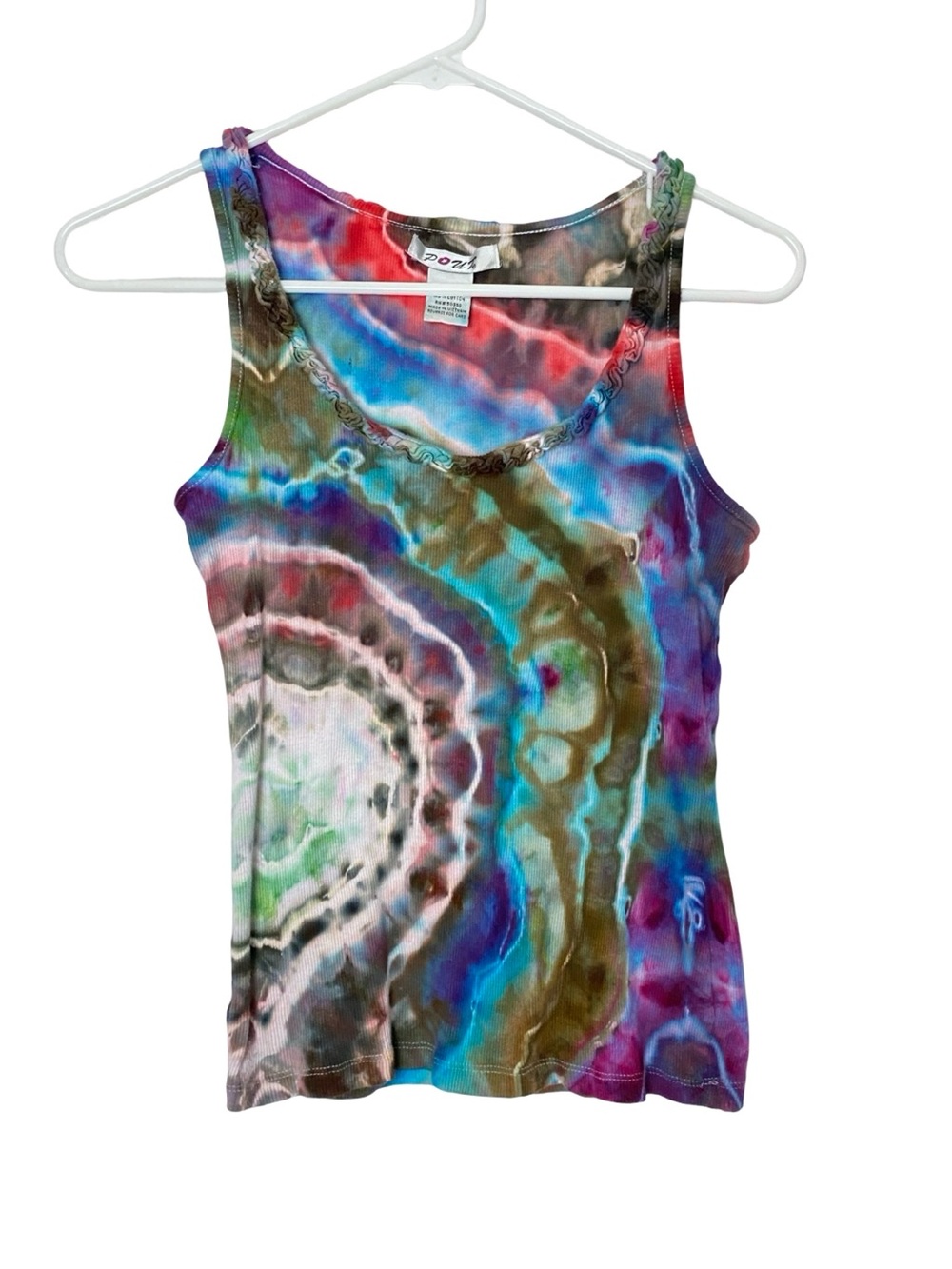 OOAK Ice Tie Dye Tank Top Womens Size Medium Y2K Handmade Geode Upcycled Multi